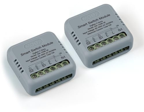 MOES Zigbee Lichtschalter Unterputz 2 Pack,MINI Smart Relais Modul (Erfordert Neutralleiter und MOES Zigbee Gateway),Kompatibel mit Smart Life Tuya App,Alexa und Google Home 2 fach