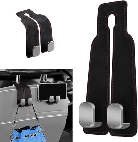 2Pcs Car Hooks for Headrest, Car Seat Hooks, Double Headrest Purse Holder & Mobile Phone Holder, Hanger Storage Seat Back Organizer for Bags(Black)