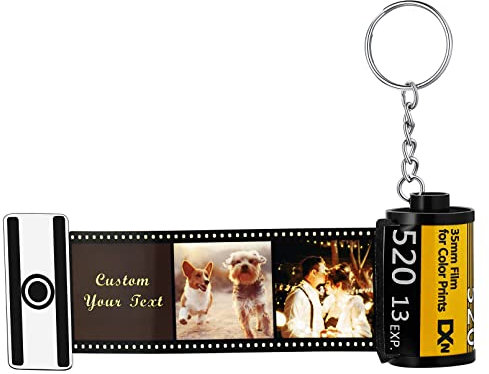 Custom4U Personalisierter Schlüsselanhänger Foto Filmrolle Schlüsselbund mit Bild 5x Foto Schlüsselanhänger mit Gravur Mini Kamera Schlüsselring Fotogeschenke für Damen Herren