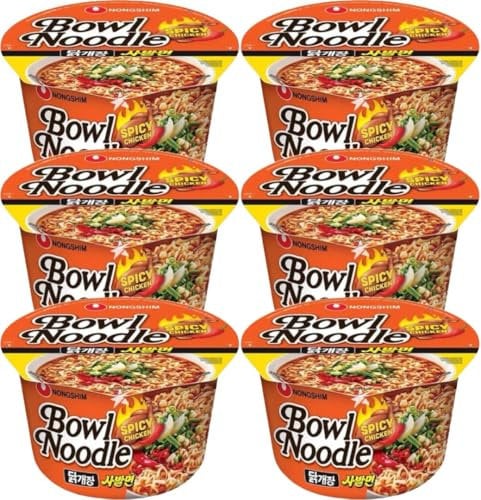 Nong Shim Spicy Chicken Bowl Noodle Soup Korean Instant Noodles 100g (Pack of 6)