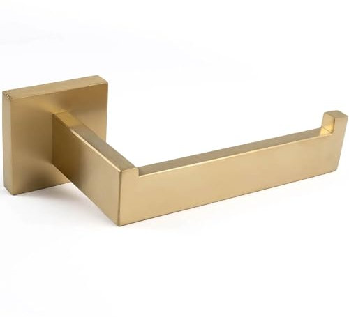 Pebble Grey™ Manhattan Toilet Roll Holder for Bathroom, Wall Mounted with Screws, Industrial Style Toilet Paper Holder, Contemporary Design, Anti-Rust, Concealed Fixings (Brushed Brass)