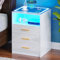 yoofun White Bedside Table with Wireless Charging Station, LED Nightstand with 3 Drawers, High Gloss Smart Sofa Side End Table with USB Type-C for Living Room Bedroom