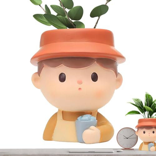 Macetas faciales - Contenedor Decorativo para Plantas, Maceta con Forma de niño, Maceta de Resina en Forma de niño, Bonita Maceta de Cara Infantil, Maceta para Patio, césped, jardín,