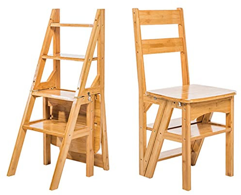 ZFLHIOR Escabeau Pliable Portable, escabeau Pliant en Bois à 4 marches pour Adultes, échelles en Bois de Cuisine, Petits tabourets pour intérieur/Blanc