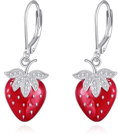 ONERFINITY Erdbeer Ohrringe 925 Sterling Silber Erdbeer Ohrringe Frucht Schmuck für Damen