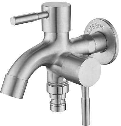 Humkopnl Rubinetto da giardino a doppia uscita, rubinetto esterno in acciaio inox, rubinetto 'acqua a doppia uscita, rubinetto da giardino a due vie, uscita per tubo 'acqua versatile per