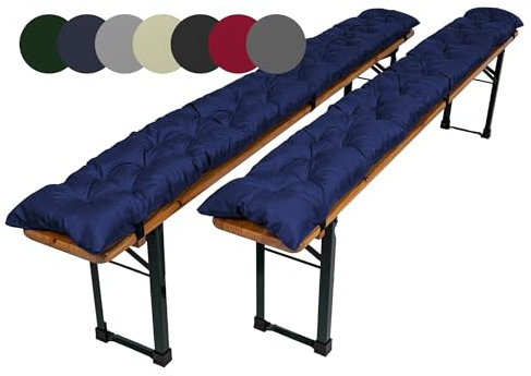 TexDeko® Garden 2er-Pack Bierbankauflagen für Bierzeltgarnitur gesteppt UV-beständig wasserabweisend 220x25cm gepolstert gemütliches Sitzkissen für Bierbank Festzeltgarnitur (Dunkelblau)