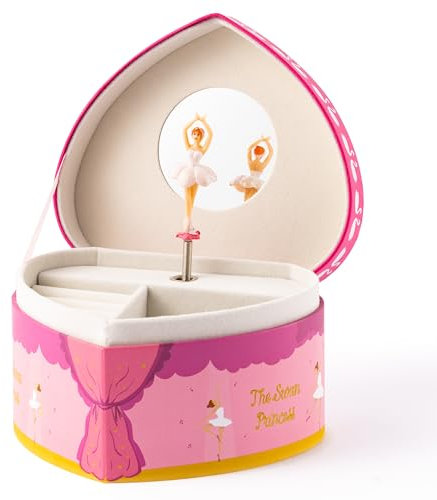 GoaePode Spieluhr Schmuckkästchen für Mädchen 3-10 Jahre, Musik Schmuckdose mit Spiegel, Tragbarer Schmuckorganizer als Geschenkbox, Umweltfreundliches Kinderspielzeug (Rosa Schwan)