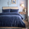 Appletree - Navy Floral Embossed Duvet Cover - Double Bedding Size (200 x 200cm) - Soft Velvet Bedding in Blue - 2 Pillowcases - Engraved Floral Flowed Duvet Cover - Velvet Blue Bedding