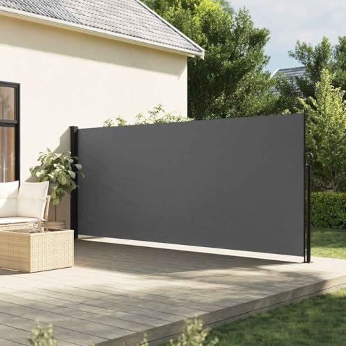 Myheimly Seitenmarkise, Wandmarkise mit PU-Beschichtung, Sichtschutz für Balkon Terrasse Garten, Windschutz Markise, Ausziehbar Polyester Anthrazit,160 x 500 cm