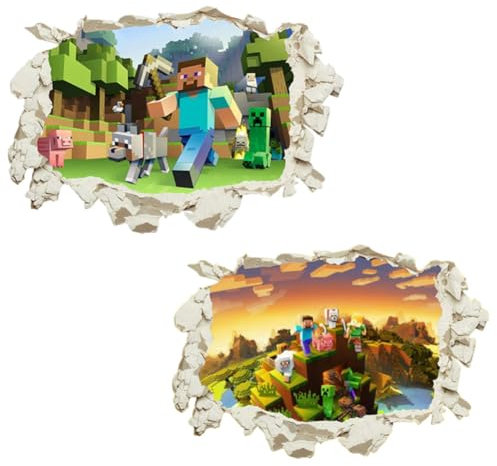 Mein Weltspiel Wandtattoo 2pcs Creeper Wandaufkleber Poster, Wandaufkleber für Kinderzimmer,Abnehmbare Aufkleber Wall Stickers, für Wohnzimmer Schlafzimmer Kinderzimmer Hause Wanddekoration