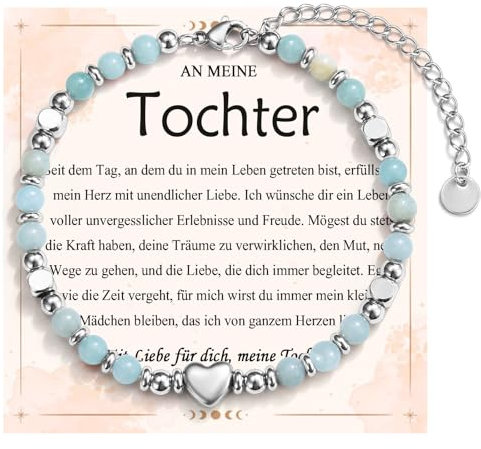 EYQV Tochter Armband mit Herz, Liebevolle Geschenke für Tochter, Bedeutungsvolles Tochter Armband, Geschenk für Tochter von Mama Papa Eltern zum Geburtstag Konfirmation Kommunion Abschluss Weihnachten