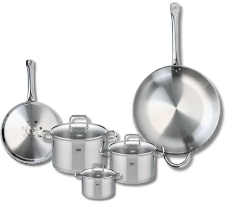 ELO 9506450 Kochgeschirr-Set, 5-teilig, 2 Bratpfannen 24 und 32 cm, 3 Kochtöpfe 12, 16 und 20 cm Elo Profi, Citrin, Edelstahl, Induktion