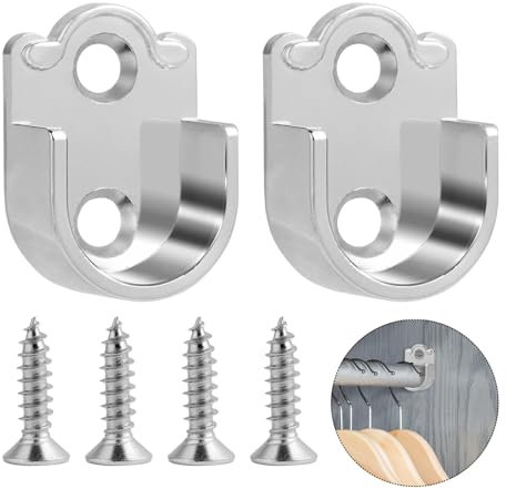 Wardrobe Rail Bracket 25mm Curtain Pole Brackets - Suit for 19mm Shower Rods 2Pcs Zinc Alloy Closet Hanging Rail Support U Shaped Flange Curtain Pole Ends with 4 Screws