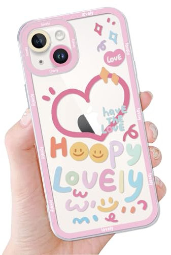 Saqmkil Transparent Handyhülle für iPhone 13 Hülle, Süße Herz Muster Design Mädchen Aesthetic Case, Dünn Weich Durchsichtig Silikon Slim TPU Kameraschutz Stoßfest Schutzhülle für iPhone 13 6,1, 02