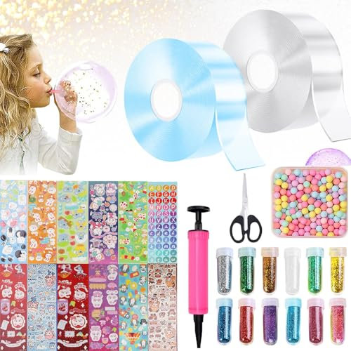 Nano Tape,Nano Tape Bubbles Set,Nano Klebeband,Nanoband Multipurpose,Nano Tape Set geeignet für junge, mädchen,Mit Pailletten Aufkleber DIY craft kit,Party Favors Geschenke(Transparente+ Blau)