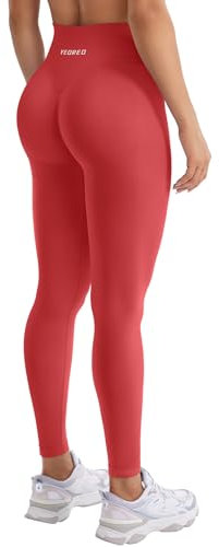 YEOREO Damen Sport Leggings Invisible Scrunch Butt Gym Leggings Hoch Taille Yoga Legging Booty Workout Leggings Booty Lifting Po Push Up Gym Sporthose Tomate Rot M