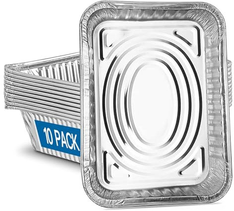 Paquete de 10 bandejas grandes de aluminio de 3500 ml, bandejas de aluminio resistentes para alimentos, recipientes grandes (32 x 26 x 7 cm) para cocinar, hornear, almacenar alimentos