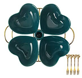 ETZRYSYB Ciotola per frutta in ceramica a forma di cuore, piatto per frutta da soggiorno, per la casa, per spuntini, snack (verde scuro)