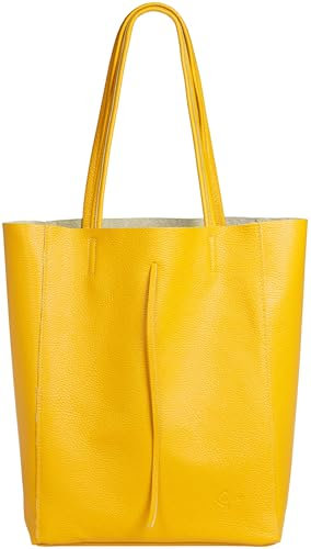 Caspar Großer Damen Leder Shopper Schultertasche mit Sicherheitsfach - CLASSIC LINE - Modell No.780 - Made in Italy, Farbe:gelb, Accessoires:One Size