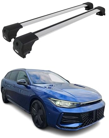 OMAC Dachträger für VW Passat B9 Variant 2024-26 Aluminium 2 Stangen Silber | ISO/PAS 11154:2006 geprüft, Abschließbar, City-Crash-getestet, bis 75 kg Traglast, Querträger, Grundträger