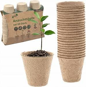 ARPON Anzuchttöpfe 6x6cm - praktisches Set mit 60 Stück - biologisch abbaubarer Pflanztopf für Pflanzenanzucht, Aussaat und Setzlinge - Saattopf für Tomaten, Gurken, Zucchini