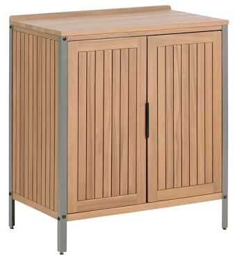 Beliani Meuble de Cuisine d'Extérieur en Bois d'Acacia à 2 Portes et 2 Etagères 50 x 80 x 92 cm Dessus en Bois Massif Marron Ivrea