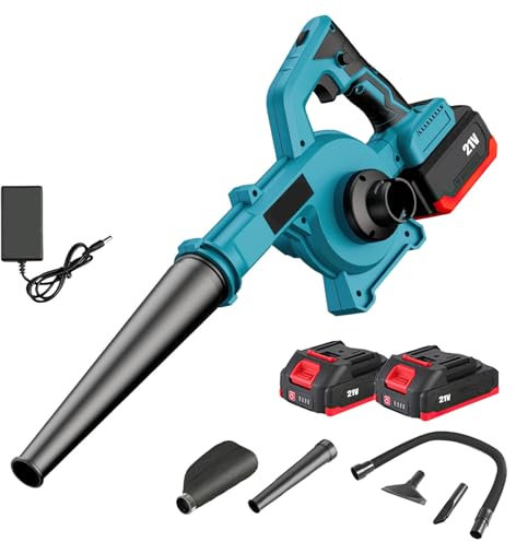 Soplador de hojas de 21 V, soplador de hoja de batería 2 x 2,0 Ah, 800 W, motor sin escobillas 6 modos de velocidad, soplador de jardín san alambre para una limpieza rápida y fácil de los jardines