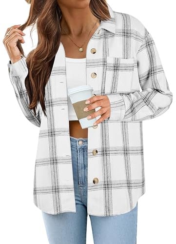 Zeagoo Women's Flannel Shirt Loose Checked Long Sleeve Top Oversized S-XXL