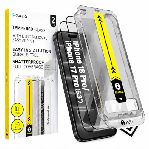 Deppa Protector Pantalla para iPhone 18 Pro/17 Pro, 2 Unidades | Kit de Instalación Inteligente, Anti-Polvo, Sin Burbujas, Cobertura Completa, Antiarañazos, Antihuellas