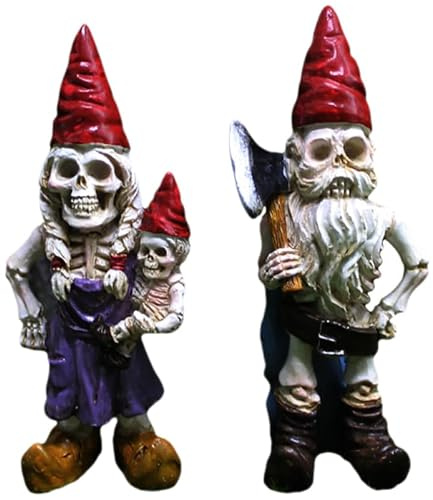 TOYANDONA 2 Stück Halloween Deko Garten GNOME Skelett Figur Resin Skulptur Landschaft Dekoration für Indoor Outdoor Leichter Gartenzwerg für Moos Succulenten und Herbstliche