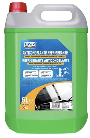 Enerfero Anticongelante refrigerante para Coches—Anticongelante Liquido refrigerante Líquido anticongelante Refrigerante Proveer una protección Avanzada para el Circuito de refrigeración—5L (Verde)