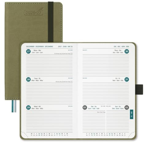 BEZEND Taschenkalender 2026 2027 Klein Wochenkalender A6 15,5 x 9 cm | 18 Monate Kalender (Jul 26 - Dez 27), 1 Woche 2 Seiten, PU-Leder Hardcover, 80 GSM Papier, Kiwi