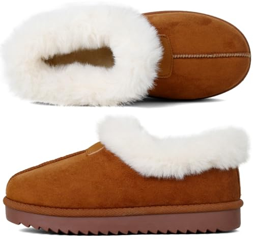 LUNATECH Ladies Women's Slippers Mules Winter Fur Lined House Slippers Closed Back Shoes with Warm Fuzzy Collar Indoor Outdoor Cosy Boots