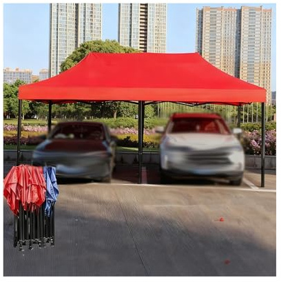 Carport-Überdachung Mit Metallrahmen, Wetterfest, Robust, Für Parkplätze, Pickup-Hof, 9,8 X 19,7 X 6,5 Fuß(Red)