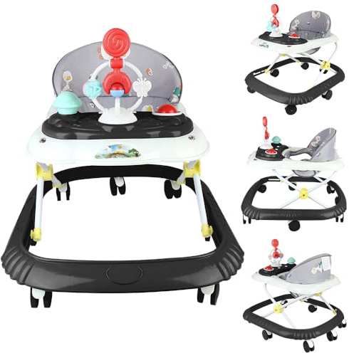 Homewell Faltbarer Lauflernhilfe, Höhenverstellbar, Laufhilfe mit Lerncenter, Entwicklungsfähige Lauflernhilfe, Babywalker, Kinder 6–24 Monate, 55 * 65 * 58cm (Schwarz)