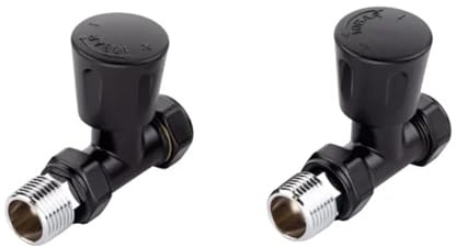 ECO Satin Black Straight Manual Radiator Valves | Satin Black Finish | Pair of Valves | Manual Operation |