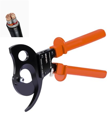 VEVOR Ratcheting Cable Cutter, Spring Steel Blades with PVC-Coated Handles, Quick-Release Button, Heavy Duty Ratchet Cable Wire Cutter for Cutting Copper & Aluminum Cables Up to 1000 MCM / 500 mm²
