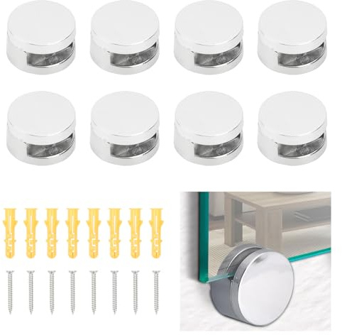 8 Stück Spiegelhalterung Zinklegierung, Runde Glashalter Klemmen, Rostfrei Spiegelbefestigung Set mit Dübeln & Schrauben, Wandhalterung für Badezimmer Spiegel & Glasbilder