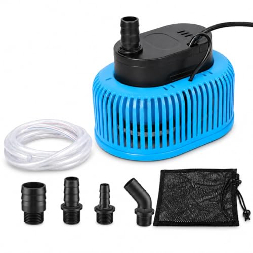 Zolirao 850 GPH Water Pump to Empty Pool, Auto On/Off, 5 m Hose, Blue | Automatic water-level sensor with 75W power, 7.5 m cord and 4 adapters for draining pool covers, hot tubs, ponds and tanks.