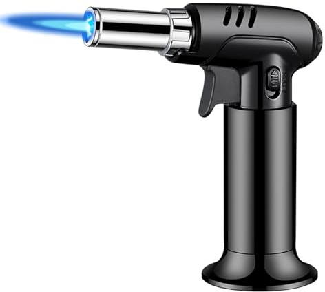 Kitchen Blow Torch with Fuel Gauge, Refillable Soldering Torch Lighter with Safety Lock and Adjustable Flame for Desserts, Crème Brûlée, Welding, and Industrial Use (Butane Not Included)