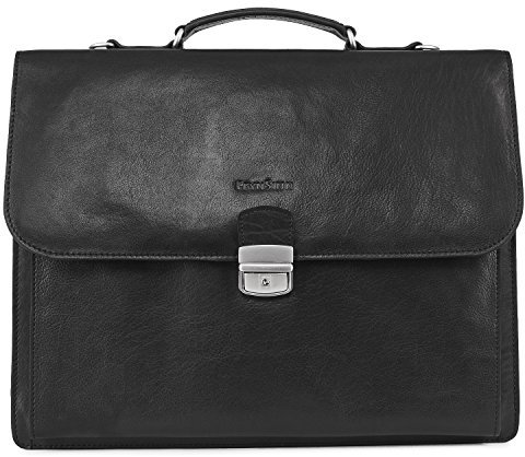 Feynsinn Berlin Serviette Ordinateur Emilio | Compartiment 15 Laptop Cuir véritable | Cartable Porte-Document attaché-Case XL Grand Homme Noir | Sac bandoulière Travail Fait à la Main