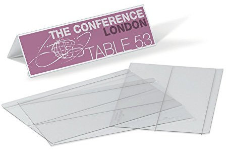 Durable 804819 Porte-Nom Chevalet de Table Pré Plié en PET 61/122 x 210 mm Transparent Insertions Blanches Vierges Lot de 10
