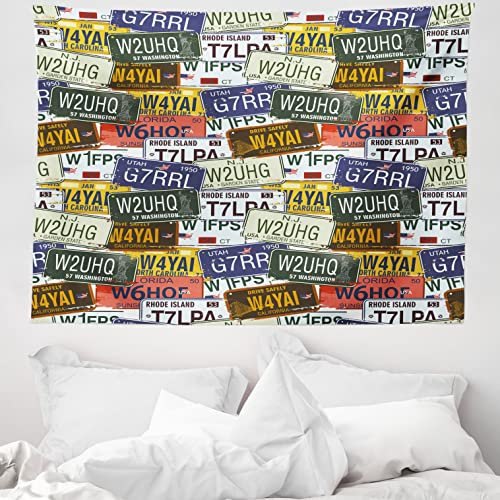 ABAKUHAUS USA Wandteppich, Retro American Auto Nummernschilder Utah Amerika Rhode Island North Carolina Druck, aus Weiches Mikrofaser Stoff Wand Dekoration Für Schlafzimmer, 150 x 110 cm, Multicolor