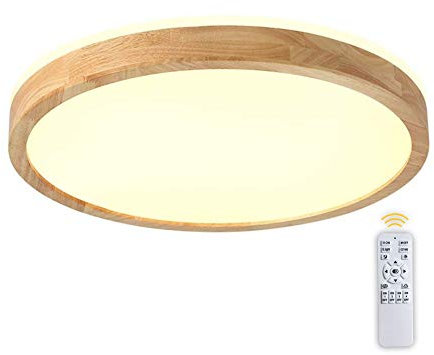 BEHWU Deckenleuchte Aus Massivem Holz, Nordische Eiche, Ultradünne 5.8cm Runde Form, 360-Grad-Surround-Beleuchtung, LED für Wohnzimmer und Schlafzimmer