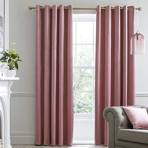 Laurence Llewelyn-Bowen Montrose Blush Blackout, W90 x L72 (229 x 183cm), Velvet Living Room & Bedroom, Pink Thermal/Eyelet Curtains, Polyester