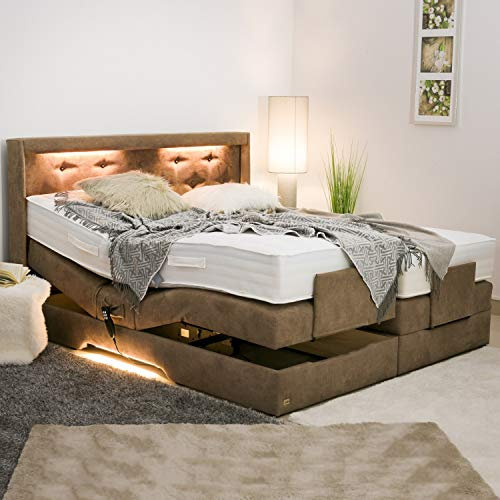 PAARA Luxus Boxspringbett Paris Night GM | 10.000 Newton Motorleistung | LED | Antirutsch-Matten | Royal-WS® Taschenfederkern Matratze mit GELAX® Topper Kern | Made in Germany (160 x 200 cm)