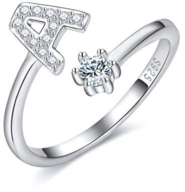 CRYSLOVE Damen Mädchen Buchstabe Ring 925 Sterling Silber Offener Verstellbare Initiale Alphabet A-Z Ringe Schmuck mit Geschenkbox