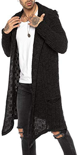 RED BRIDGE Hommes Manches Longues Cardigan Oversize Veste en Tricot Asymétrique Pull Noir XL