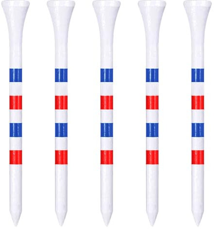 Zivisk Bamboo Golf Tees 83mm 100 Count, 3-1/4 inch Long Wooden Golf Tees - White & Red & Blue